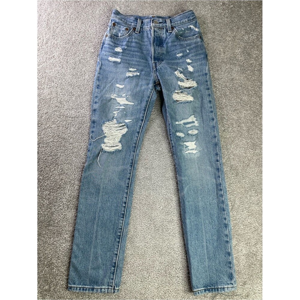 Levi’s 501 150th Anniversary Jeans Women’s 23 Blue Straight Distressed Selvedge
